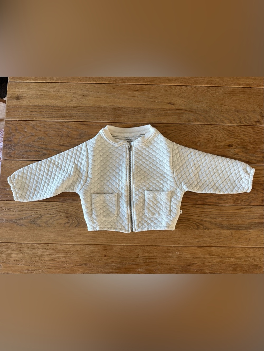 Kids Quilted Cream Zip-Front Puffer Jacket